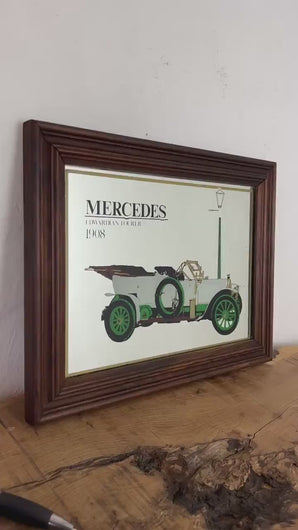 Stylish Mercedes Edwardian tourer 1908 vintage mirror, automobile car picture, transport collectable, wall art, advertising mirror