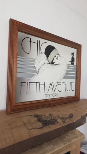 Vintage art deco advertising mirror, Chic Fifth Avenue sign, New York wall art, collectibles piece, vogue style, furnishings, accessories