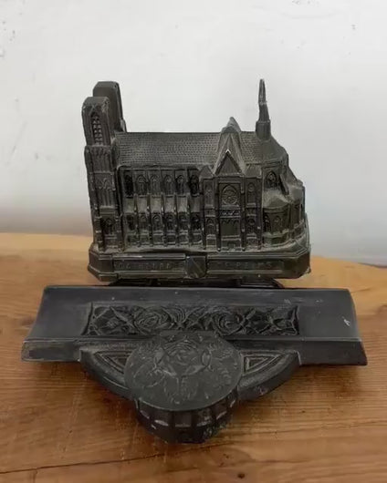 Antique French Grand Tour Reims Cathedral Desk Stand & Inkwell