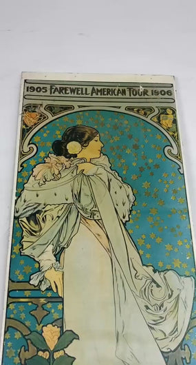 Vintage Alphonse Mucha Art Nouveau Lithograph On Board – Sarah Bernhardt (c. 1930s) French Picture