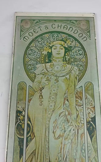 Vintage 1930s Art Nouveau, Moët & Chandon "Grand Crémant Impérial"  Mucha Advertising Sign