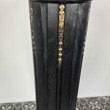 Load image into Gallery viewer, The piece has a beautiful chunky fluted column with a desirable and fashionable ebony tone set with ormolu mounts in a droplet design with floral embellishment in differing lengths on the column a stunning design set on a square base with hidden feet
