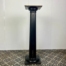 Load image into Gallery viewer, The piece has a beautiful chunky fluted column with a desirable and fashionable ebony tone set with ormolu mounts in a droplet design with floral embellishment in differing lengths on the column a stunning design set on a square base with hidden feet
