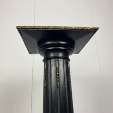 Load image into Gallery viewer, The piece has a beautiful chunky fluted column with a desirable and fashionable ebony tone set with ormolu mounts in a droplet design with floral embellishment in differing lengths on the column a stunning design set on a square base with hidden feet
