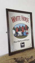 Load and play video in Gallery viewer, White Horse Scotch pub mirror, whiskey mirror, vintage collectibles, advertising piece, pub and bar mirror
