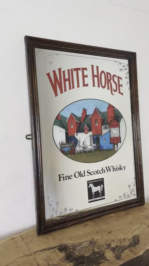 White Horse Scotch pub mirror, whiskey mirror, vintage collectibles, advertising piece, pub and bar mirror