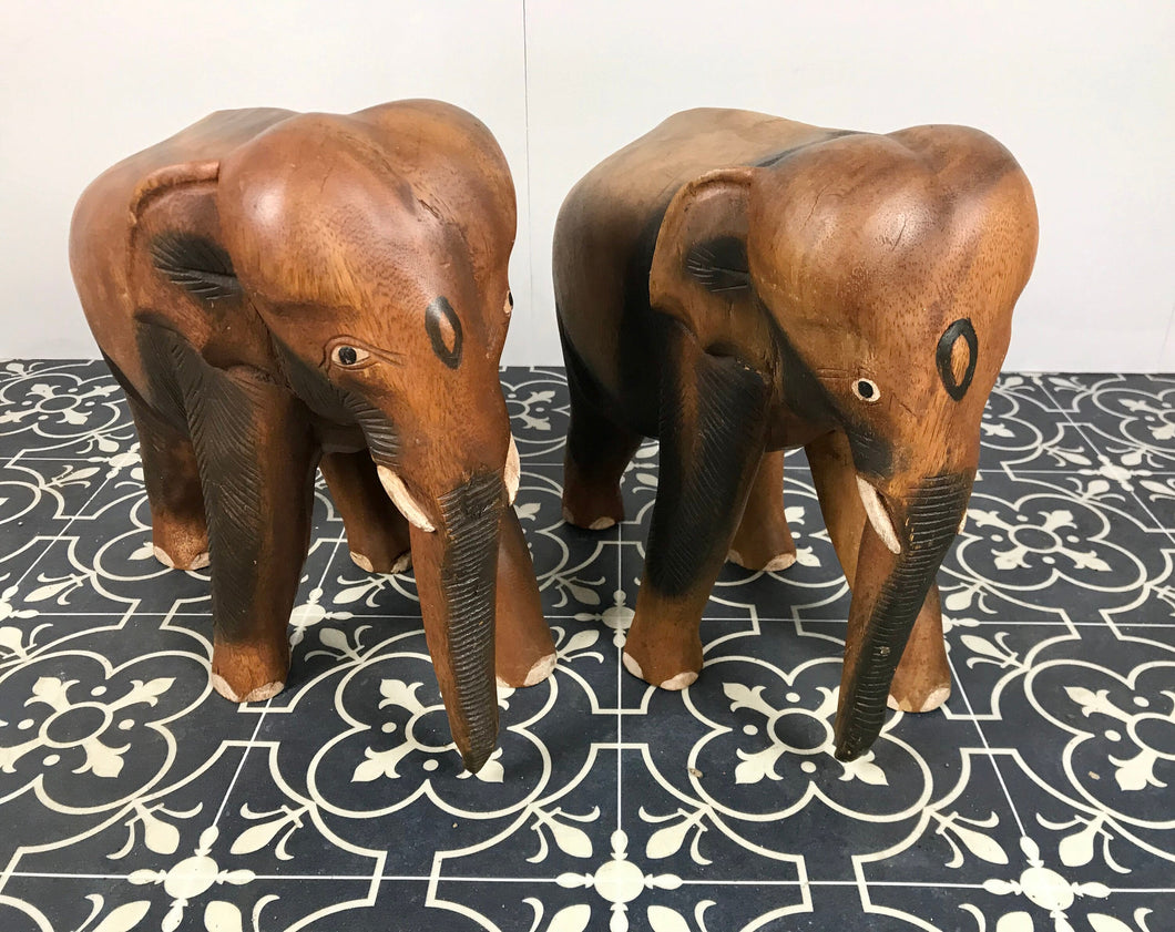 Pair Vintage Carved Asia Elephants sculpture, figure, art work, Home Decor, wooden rosewood