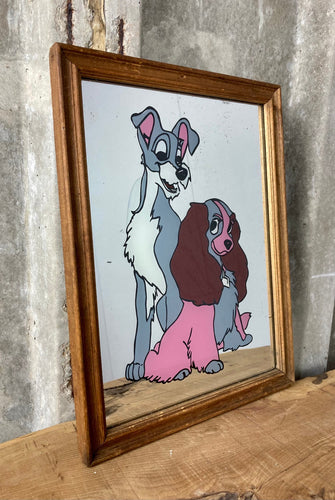 Vintage lady and the tramp, advertising mirror, decorative, cute, collectable animation