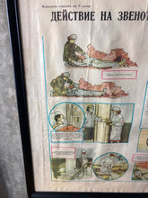 Load image into Gallery viewer, Vintage original military poster, hospital stretcher picture, Eastern European, war, communism “ First aid after airstrike”
