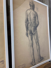 Load image into Gallery viewer, Vintage original pencil drawing, art work, front back portrait, older man, Eastern European piece, wall art
