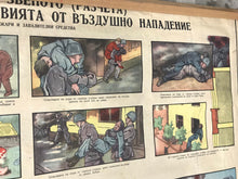 Load image into Gallery viewer, Original vintage military poster, picture, fire rescue, first aid, airstrike operation, communism, Eastern European, war piece
