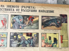 Load image into Gallery viewer, Vintage original fire and rescue, military poster, picture, communism, Eastern European, collectible piece, first aid after airstrike
