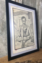 Load image into Gallery viewer, Stylish Man sunbathing, vintage 1970 pencil, Drawing, Eastern European design, art work
