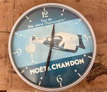 Load image into Gallery viewer, Beautiful vintage Moët Chandon wall clock, champagne collectibles, wine and spirits advertising, art nouveau timepiece, French design
