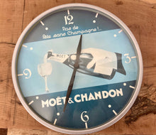Load image into Gallery viewer, Beautiful vintage Moët Chandon wall clock, champagne collectibles, wine and spirits advertising, art nouveau timepiece, French design
