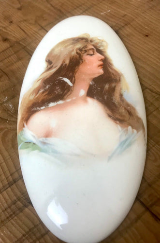 Lovely antique early 20th century, art nouveau door plaque, porcelain, elegant lady art, painting, collectibles piece