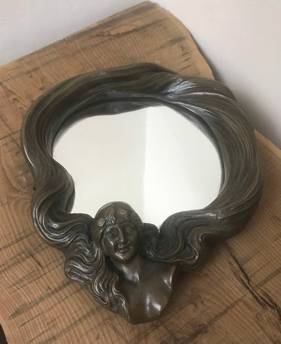 Lovely vintage art nouveau mirror, glamorous lady, collectibles piece