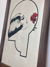 Load image into Gallery viewer, Stunning art deco vintage mirror, lady and red rose, stylish design, advertising, collectibles piece, wall art
