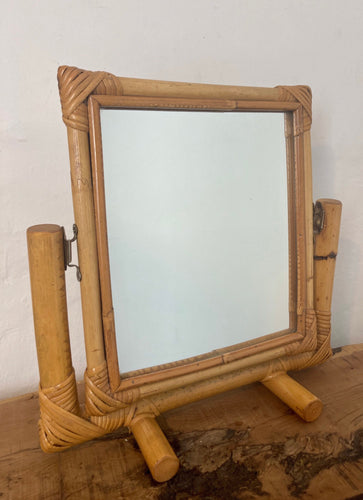 Vintage stylish bamboo make up mirror, stand up, swivel, retro, boohoo