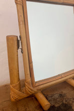 Load image into Gallery viewer, Vintage stylish bamboo make up mirror, stand up, swivel, retro, boohoo
