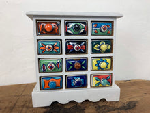 Load image into Gallery viewer, Beautiful vintage table top cabinet drawer ceramic porcelain pottery wooden jewellery bric a brac ornament box
