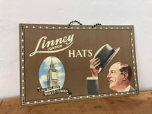 Load image into Gallery viewer, Antique 1930’s Linney hats London advertising card sign Big Ben gentleman
