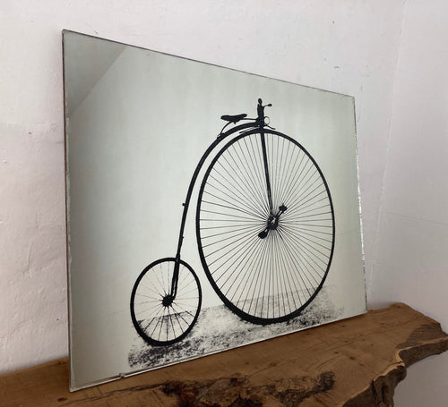 Vintage penny farthing frameless mirror bike cycling advertising stylish collectibles wall art piece