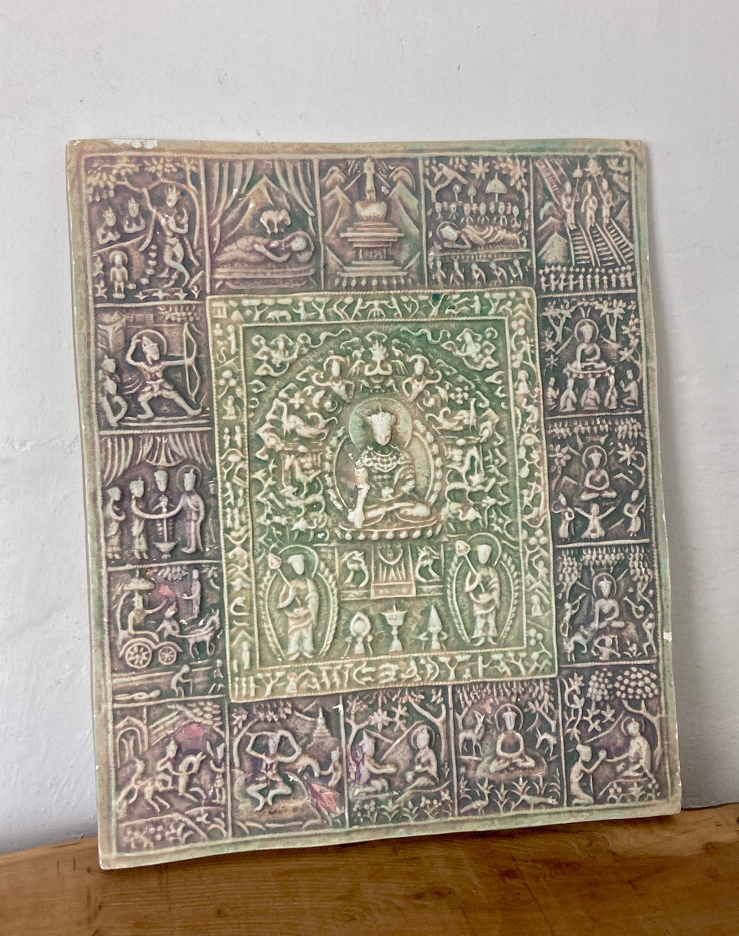 Beautiful early to mid 20th century Buddhist plaque, tile, East Asia ceramics, sculpture, art work