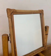 Load image into Gallery viewer, Vintage stylish bamboo make up mirror, stand up, swivel, retro, boohoo
