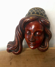 Load image into Gallery viewer, Vintage Art nouveau wall hanging, plaque, sign, lady face, German design collectibles
