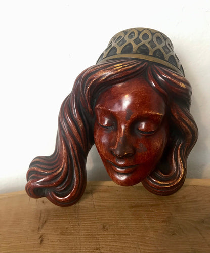 Vintage Art nouveau wall hanging, plaque, sign, lady face, German design collectibles