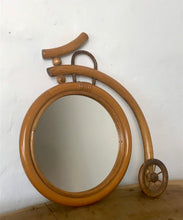 Load image into Gallery viewer, Unique vintage penny farthing bamboo wall mirror, collectibles piece
