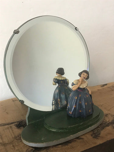 Antique art nouveau mirror, stand up, make up, table top, German pottery, lady collectibles piece