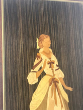 Load image into Gallery viewer, Mid century vintage wooden Victorian style lady, inlaid marquetry plaque, sign, wall art
