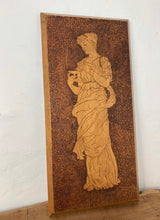 Load image into Gallery viewer, Stunning antique early 20th art nouveau wall hanging plaque sign wooden oak etched collectibles piece
