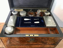 Load image into Gallery viewer, Beautiful antique 1850’s mid 19th century Victorian ladies vanity burr walnut cabinet case travel box

