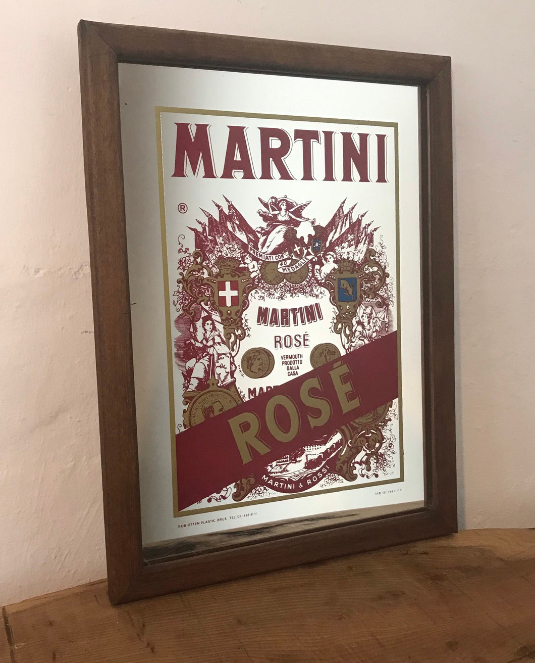 Martini rose vintage advertising mirror art deco Italian liquor drinks spirit collectibles