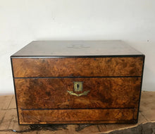 Load image into Gallery viewer, Beautiful antique 1850’s mid 19th century Victorian ladies vanity burr walnut cabinet case travel box

