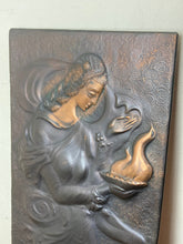Load image into Gallery viewer, Vintage art nouveau lady copper plaque, wall art decoration, legend of Tamar
