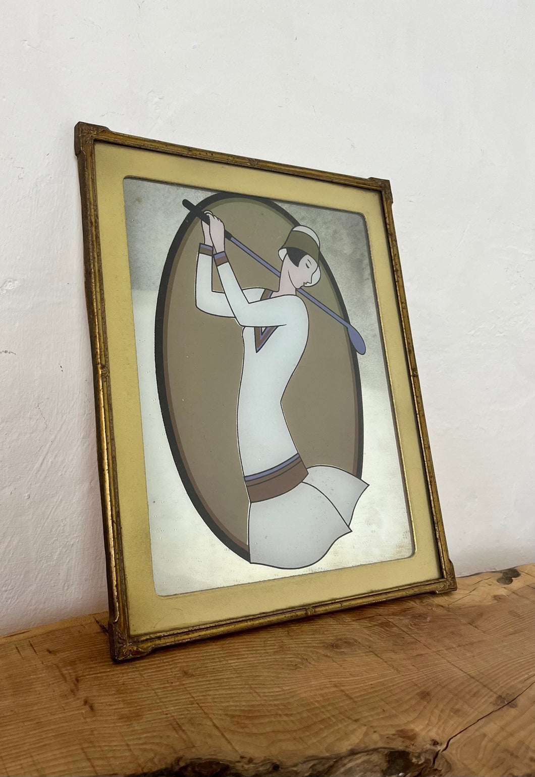 Mid-century art deco lady golf mirror, wall art, home decor, picture mirror, sports collectible