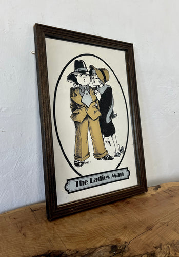 The ladies man gangster vintage mirror, Paul Bryn Davies, art deco, retro, kitsch, wall art, illustration.