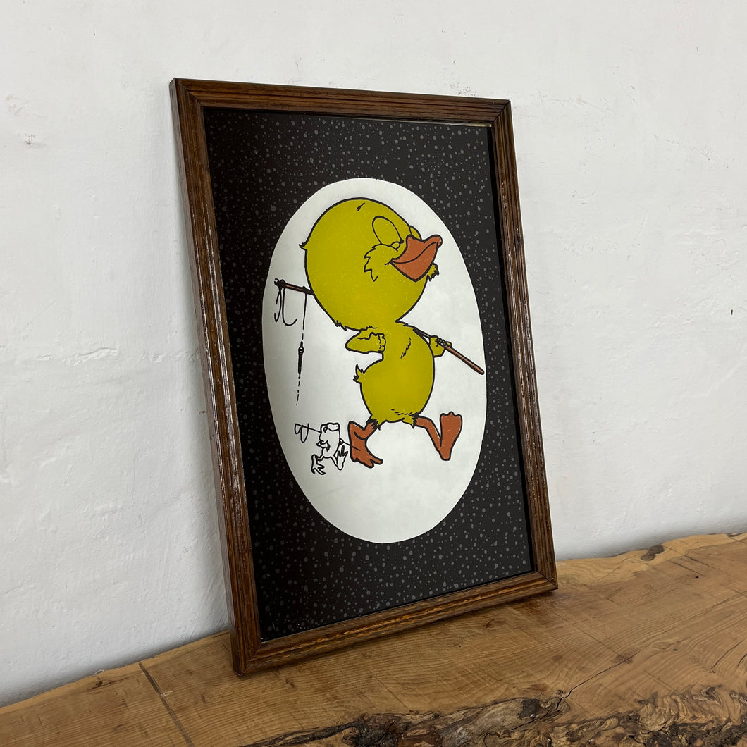 Retro 1970s happy Melvyn Duck mirror, vintage picture, children's wall art, playroom and nursery decor, retro collectable picture,