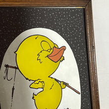 Load image into Gallery viewer, Retro 1970s happy Melvyn Duck mirror, vintage picture, children&#39;s wall art, playroom and nursery decor, retro collectable picture,
