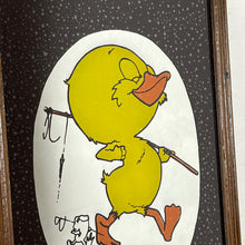 Load image into Gallery viewer, Retro 1970s happy Melvyn Duck mirror, vintage picture, children&#39;s wall art, playroom and nursery decor, retro collectable picture,
