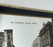 Load image into Gallery viewer, Superb mid-century old London mirror featuring The Quadrant, Regent Street. This marvellous advertising history picture comes in black and white with exquisite intricate detail on the landmark, a fantastic tourism collectable with bold fonts.
