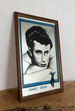 Load image into Gallery viewer, This is a vintage mirror featuring James Dean, the iconic movie actor. It is a unique collectible item that showcases excellent detail in depicting the actor&#39;s signature pose and famous look.
