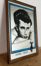 Load image into Gallery viewer, This is a vintage mirror featuring James Dean, the iconic movie actor. It is a unique collectible item that showcases excellent detail in depicting the actor&#39;s signature pose and famous look.
