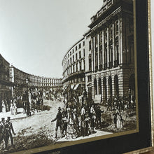 Load image into Gallery viewer, Superb mid-century old London mirror featuring The Quadrant, Regent Street. This marvellous advertising history picture comes in black and white with exquisite intricate detail on the landmark, a fantastic tourism collectable with bold fonts.
