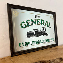 Load image into Gallery viewer, Vintage The General train advertising mirror, usa railroad, locomotive sign, steam and coal, tracks, collectable, Americana, historical
