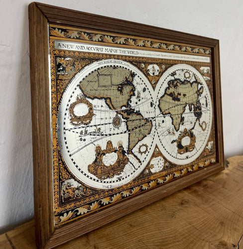 Vintage map of the world, A new and accurate map of the world by John Speed 1651, vintage detailed mirror picture, ancient history, wall art